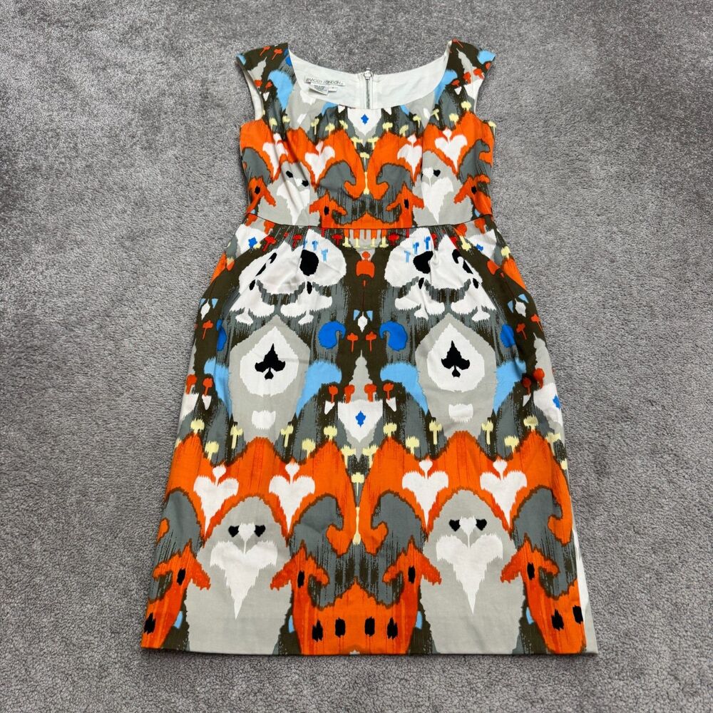 Maggy London Abstract Sheath Dress Womens 6 Ikat Multicolor Knee Length Pocket